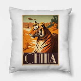 China Gobi Desert Tiger Vintage Travel Art Poster Pillow