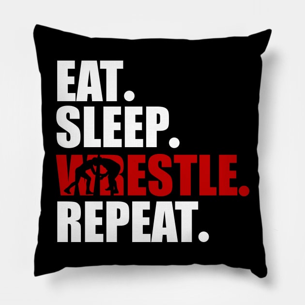 Eat sleep wrestle repeat Pillow by oyshopping