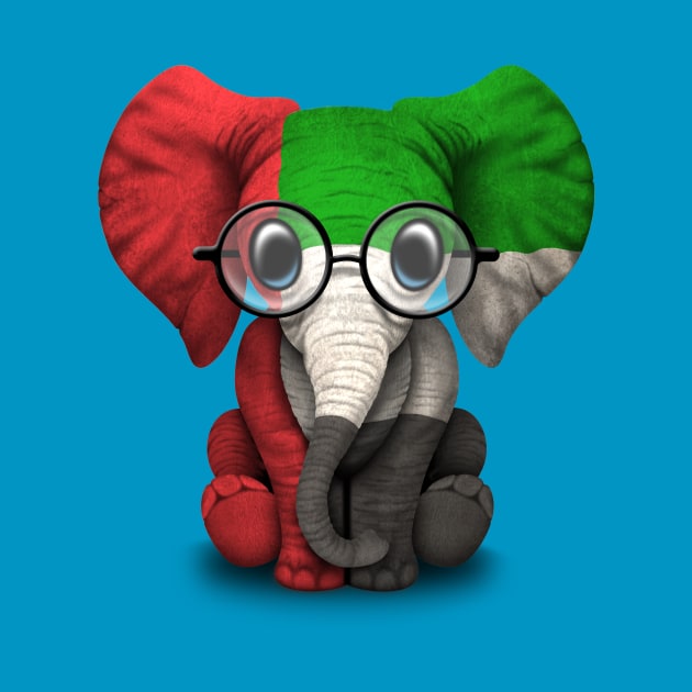 Baby Elephant with Glasses and UAE Flag by jeffbartels