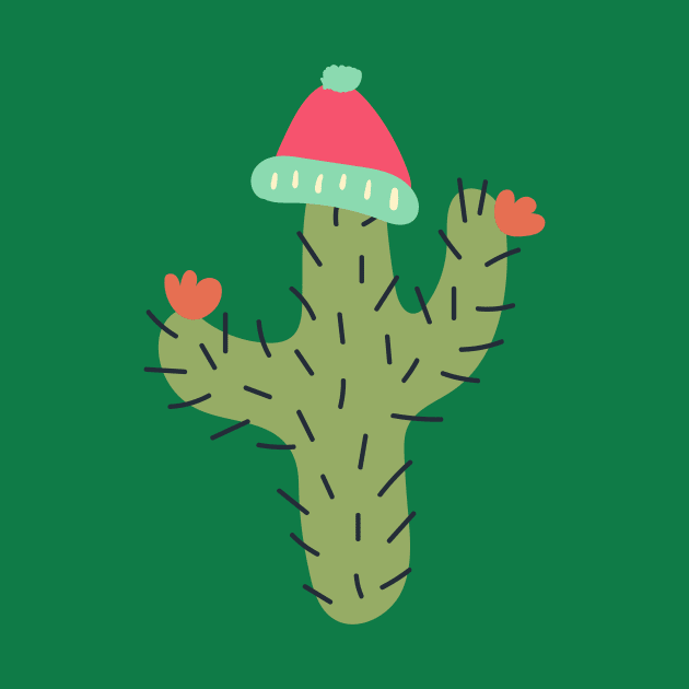 Winter Cactus Wearing Beanie Hat by BitterBaubles