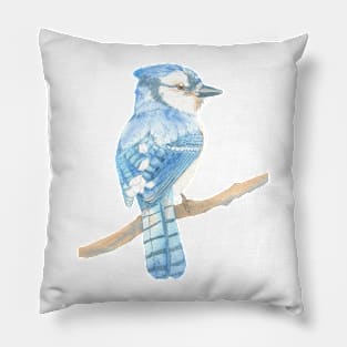 blue jay watercolor bird portrait Pillow