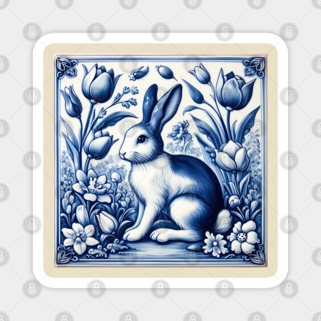 Vintage Dutch Tile: Rabbit No.4 Magnet by artnook