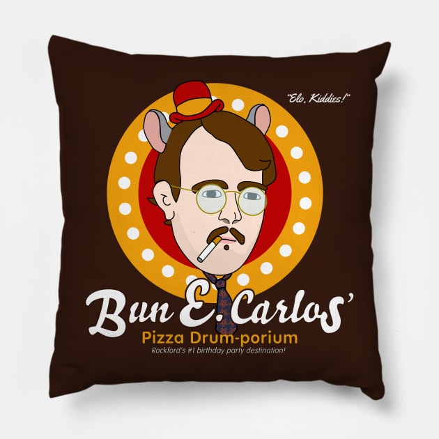 Bun E. Carlos' Pizza Drum-porium Pillow by switchedonbork