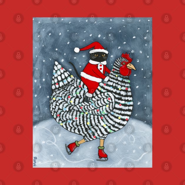 Ice Skating Christmas Chicken by KilkennyCat Art