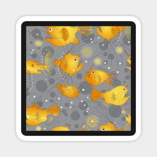 Angler fish - yellow on gray Magnet