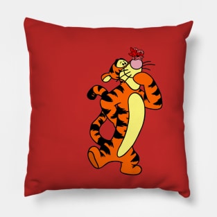 Tiger with Awareness Ribbon butterfly (Red) Pillow