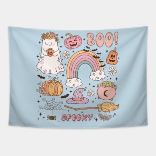 Retro Cute Groovy Halloween Ghost Hippie Tapestry