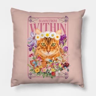 Boho Floral Bohemian Cute Orange Tabby Cat Mom Pillow