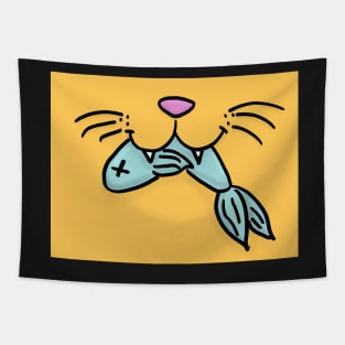 Cat Mouth With Fish (Orange) Tapestry