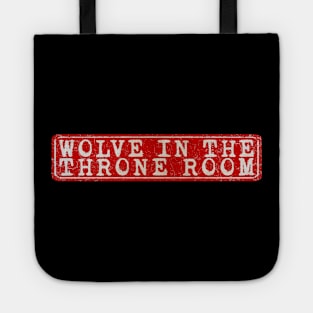 vintage retro plate Wolves in the Throne Room Tote