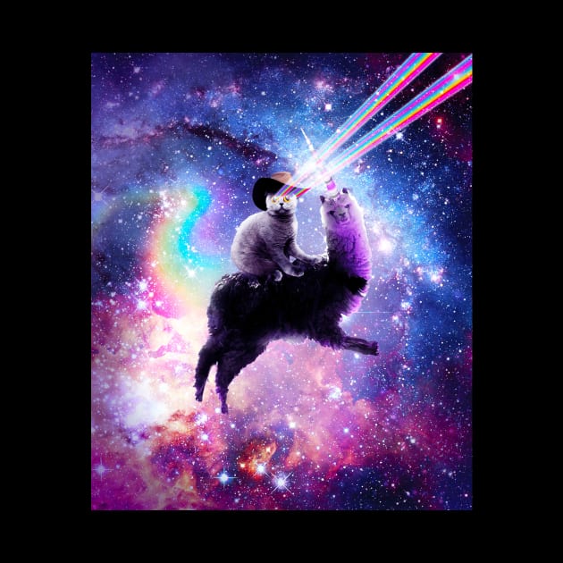 Laser Eyes Outer Space Cat Riding On Llama Unicorn by Random Galaxy