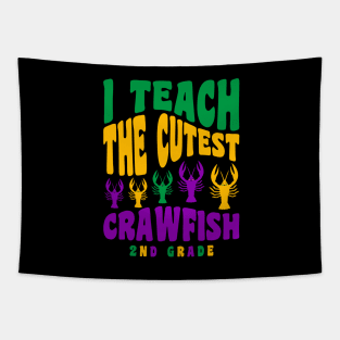 2nd Grade Teacher Mardi Gras Shirt Teach the Cutest Crawfish Tapestry