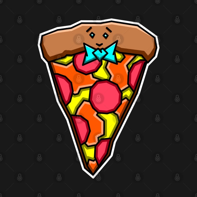 Cute Pepperoni Pizza Slice with a Smile and a Blue Bow Tie Gift - Pizza by Bleeding Red Paint