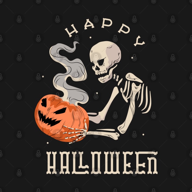 Happy Halloween Skeleton With Jack O' Lantern by M n' Emz Studio