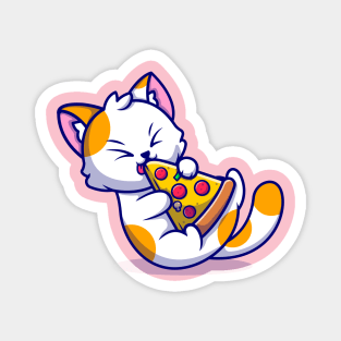 Cute Cat Eating Pizza Cartoon Magnet