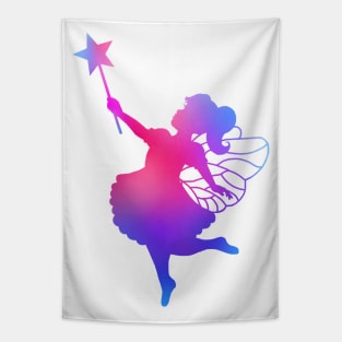 Pink to Blue Ombre Fairy Girl Silhouette Tapestry