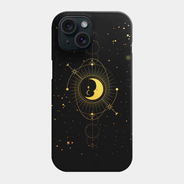 Cosmic Waxing Crescent Moon Gold Texture Phone Case by PecanStudio