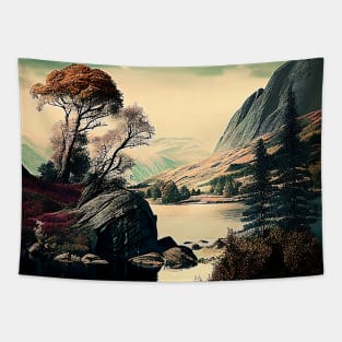 Textured Rustic Mountain Lake Tapestry