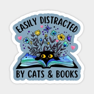 Easily Distracted by Cats and Books Magnet