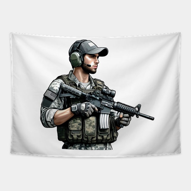 Tactical Man Tapestry by Rawlifegraphic
