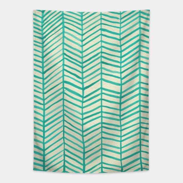 Herringbone Mint Tapestry by CatCoq