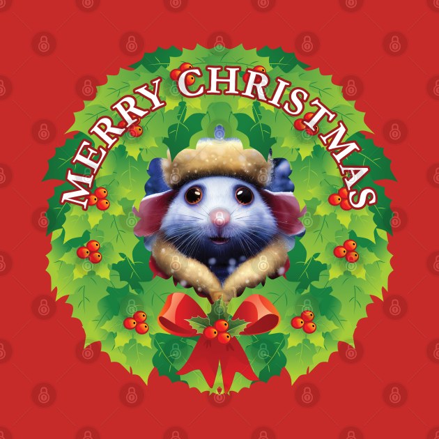 Christmas wreath cute rat in the centre. by DEGryps