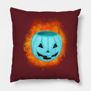 Teal Pumpkin Pail (on orange) Pillow