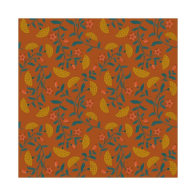 Summer Florals Marigold Pattern - Rust and Yellow by The Artsychoke