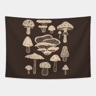 Goblincore Cream Cottagecore Fungi Mushroom Tapestry