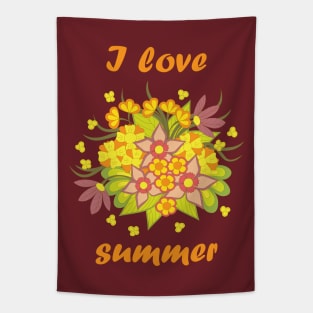 Orange summer composition doodle flowers Tapestry