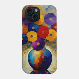 Colorful Floral Still Life Painting in a Blue Vase Phone Case