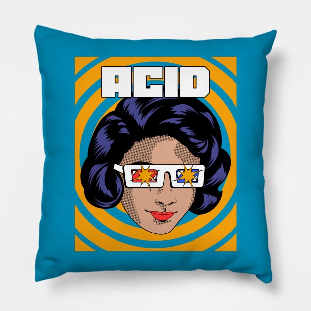 Acid Retro 3d glasses Trippy Laser Eyes Pillow by Tip Top Tee's