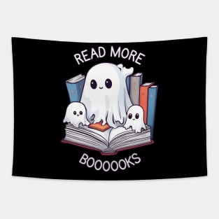 Spooky Reading Fun - Cute Librarian Ghost with Little Book Lovers Tapestry