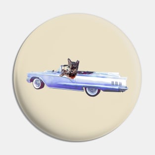 Funny cat art classic car Hot rod Thunderbird Cadillac Pin