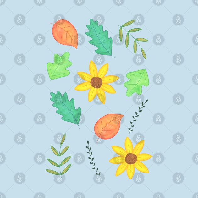 Autumn pattern with leaves and sunflowers by NashTheArtist