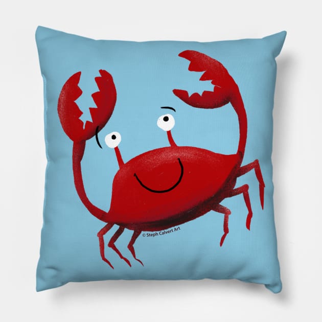 Kawaii Cute Crab - crustacean red crab with claws Pillow by Steph Calvert Art