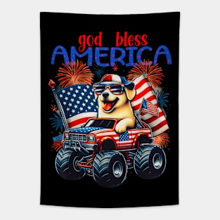 Dog riding monster truck for 4th of july Tapestry