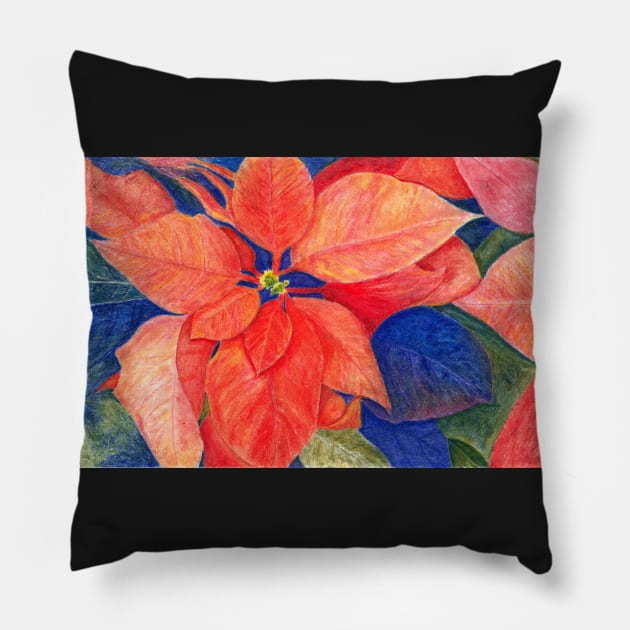 Orange Red Poinsettia Pillow by ConniSchaf