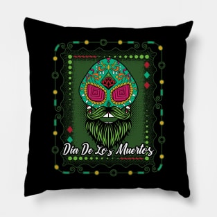 Sugar Skull Day Of The Dead Green Pillow