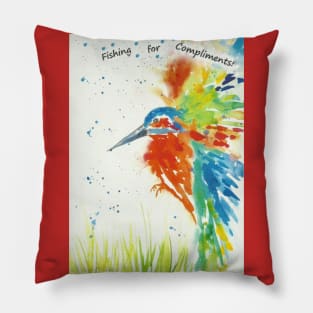 Colourful Kingfisher, "Fishing for Compliments!" Pillow