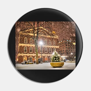 Snow Storm in Faneuil Hall Quincy Market Boston MA Pin