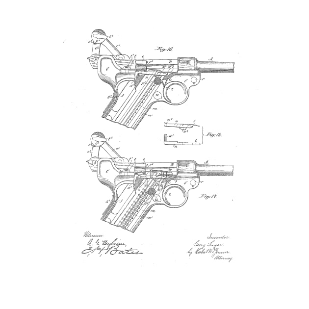 Gun Design Vintage Patent Hand Drawing by TheYoungDesigns