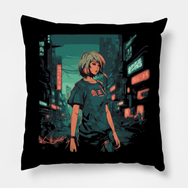 Cyberpunk Anime Aesthetic in Tokyo Japan Pillow by Pixy Official