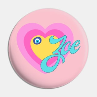 Zoe in Colorful Heart Illustration Pin