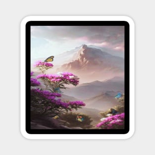 Lavender Mountains Butterflies And Sky Magnet