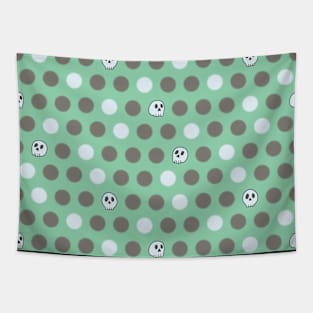 Polka Dots and Scattered Skulls - Halloween Pattern - Pastel Colors Tapestry