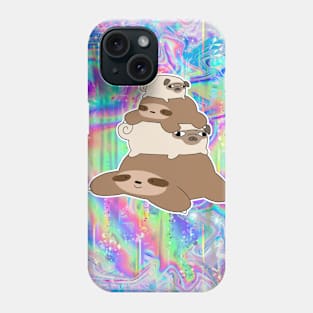 Sloth and Pug Stack Rainbow Hologram Phone Case