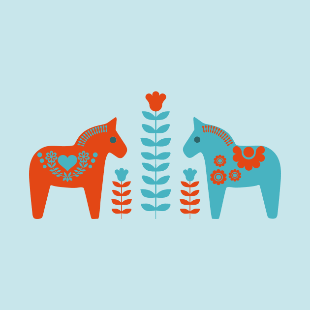 Scandinavian Folk Art dala Horses and Flowers by oknoki