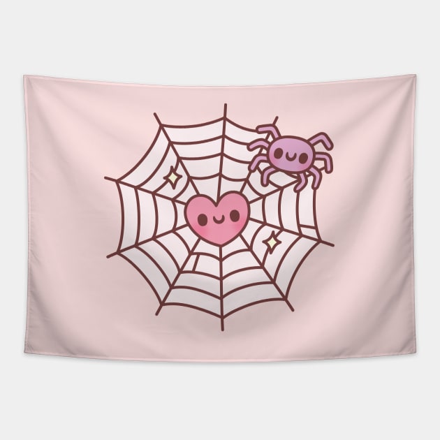 Cute Spider And Heart Caught In Spider Web Tapestry by rustydoodle