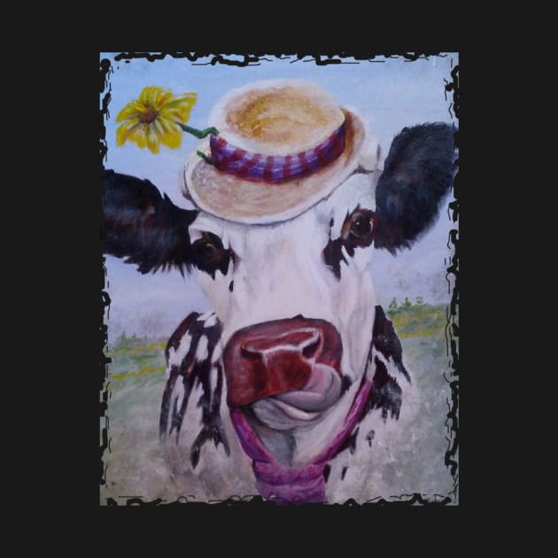 Funny Dairy Cow in Flower Hat by CougarCreations